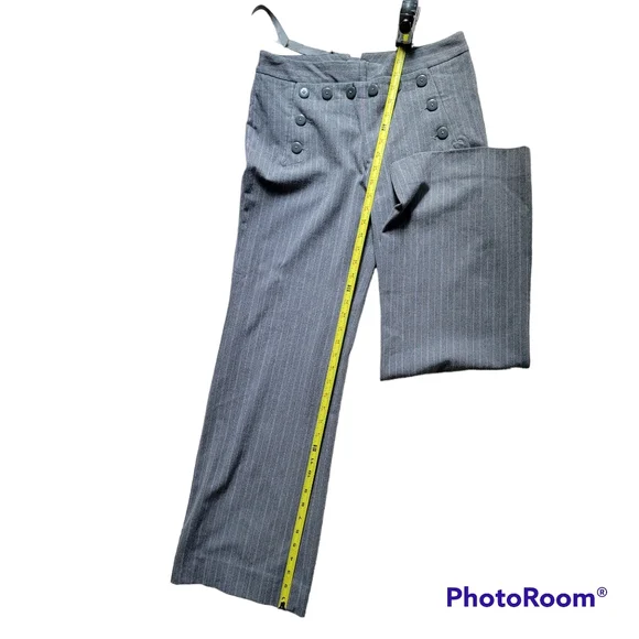 Anthropologie elevenses Grey Pin-Stripe Wide Leg Sailor Pants Size 8 - Picture 6 of 7